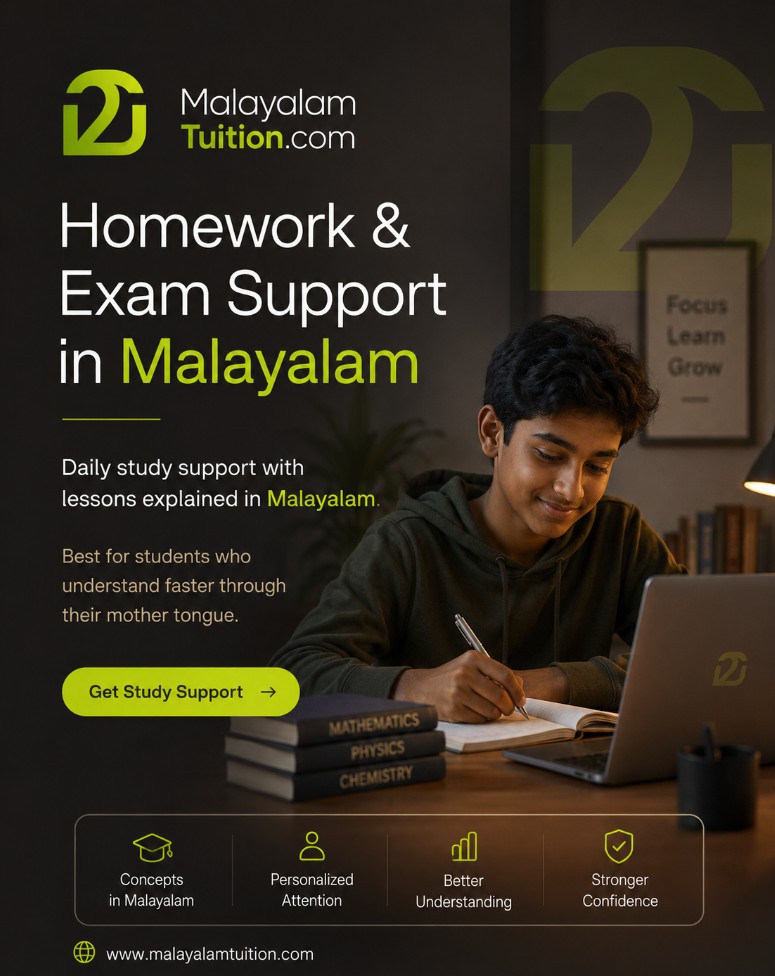 Student preparing for Malayalam exams with homework and exam support at MalayalamTuition.com