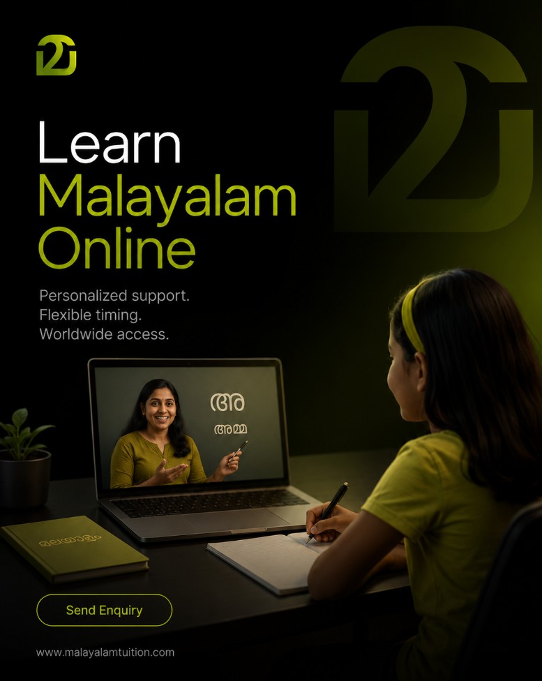Student learning Malayalam online with a teacher on screen — MalayalamTuition.com